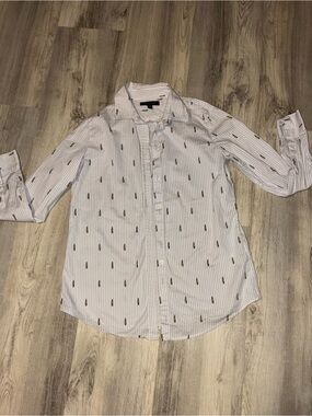 Banana Republic White Pinstripe Button-Down Shirt with Novelty Print